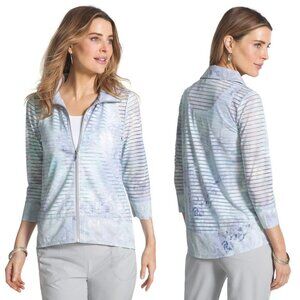 New Chico's Zenergy Ana Printed Stripe Jacket Light Blue Jacket Size 3 US XL